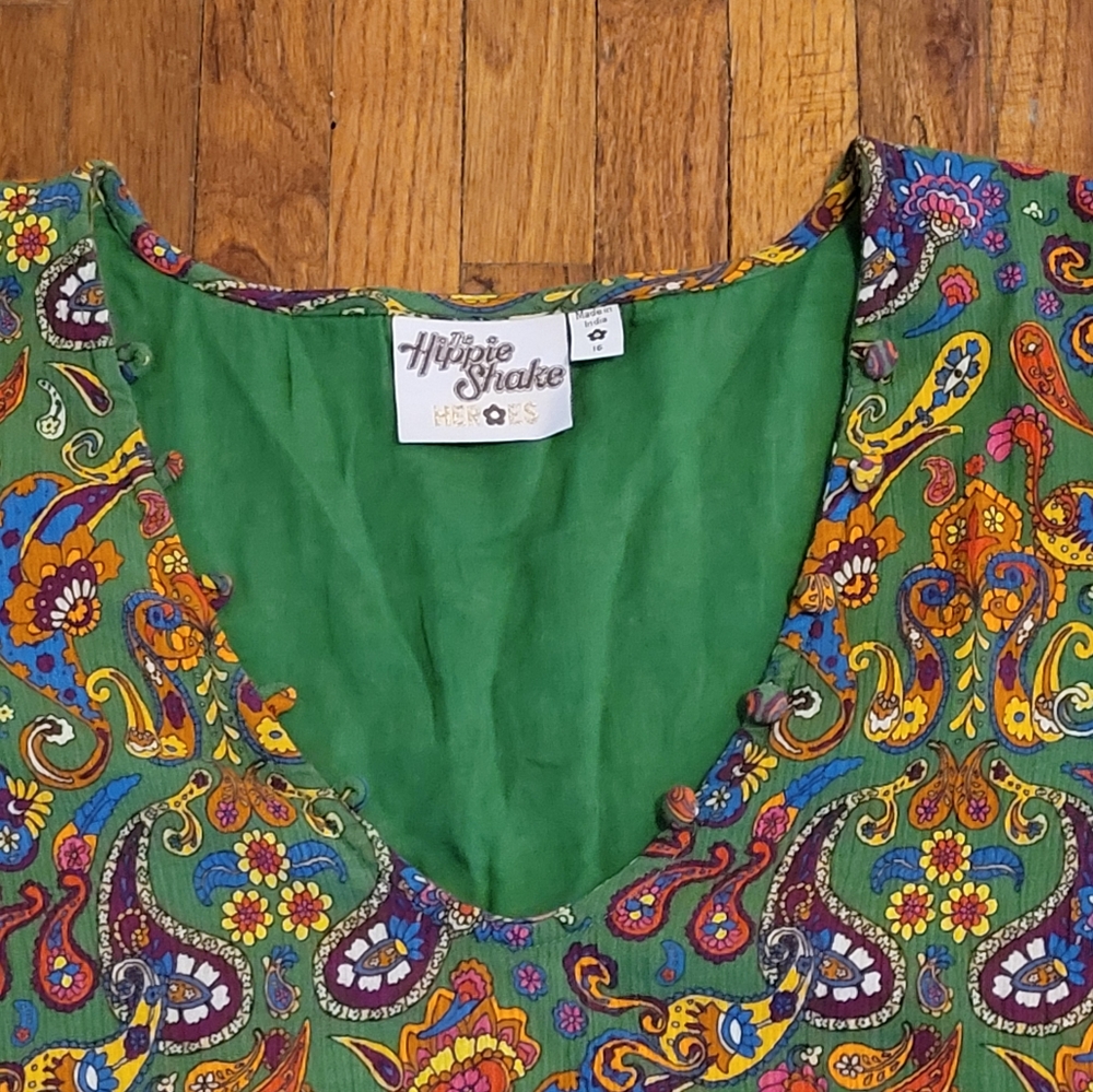 The Hippie Shake Green Paisley Lady Of The Canyon Maxi Dress Size US 12 UK 16 XL - Picture 5 of 7